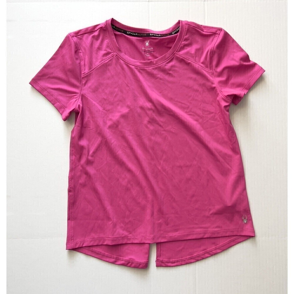 Spyder Active Women's Small Short Sleeve Stretch Pink Athletic TShirt Split Back - Picture 1 of 5